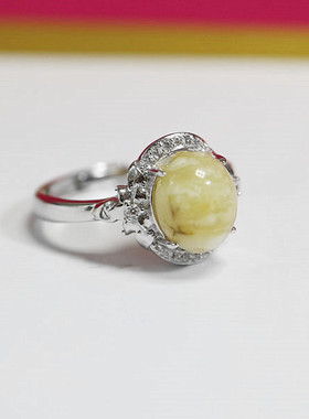 纯银镶嵌蜜蜡活口戒指空托