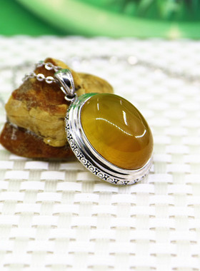 纯银镶嵌蜜蜡琥珀玉石吊坠空托