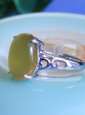 宏利S925纯银戒指空托 简单爪镶银托女戒托镶嵌10*14银饰指环宏利