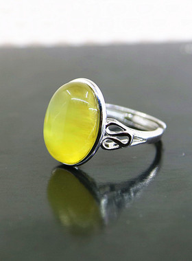 纯银镶嵌蜜蜡戒指空托