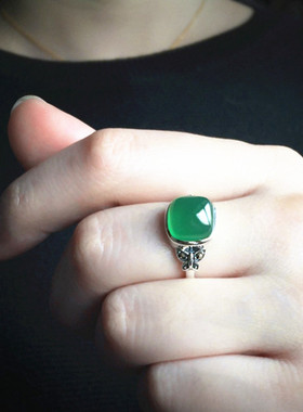 纯银镶嵌复古蜜蜡琥珀戒指空托