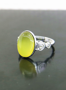 纯银镶嵌蜜蜡戒指空托