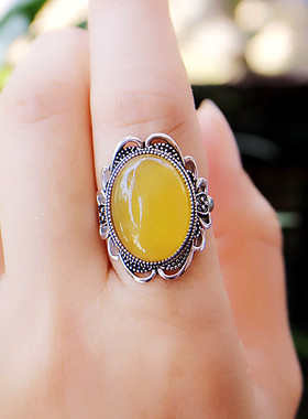 戒指空托镶嵌玉石女款琥珀宏利