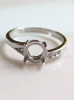 纯银镶嵌蜜蜡琥珀活口戒指空托