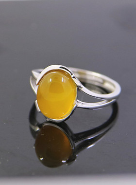 纯银镶嵌蜜蜡戒指空托