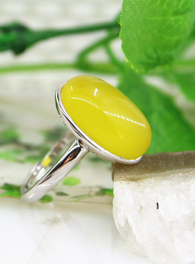 纯银镶嵌欧式蜜蜡琥珀戒指空托