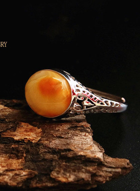 纯银戒指空托镶嵌玉石简约