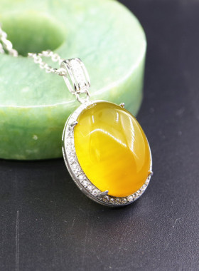 纯银镶嵌蜜蜡琥珀玉石吊坠空托