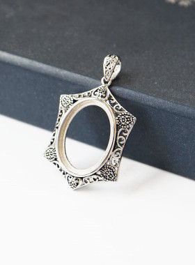 diy纯银镶嵌琥珀蜜蜡吊坠空托