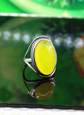 纯银镶嵌蜜蜡欧式琥珀戒指空托