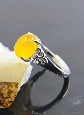 纯银镶嵌蜜蜡戒指空托