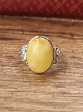 宏利s925纯银戒指空托女玉石蜜蜡