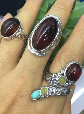 独家设计纯银戒指空托镶嵌琥珀