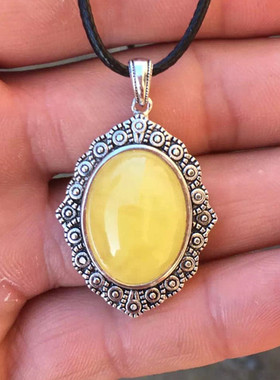 纯银镶嵌蜜蜡琥珀玉石吊坠空托