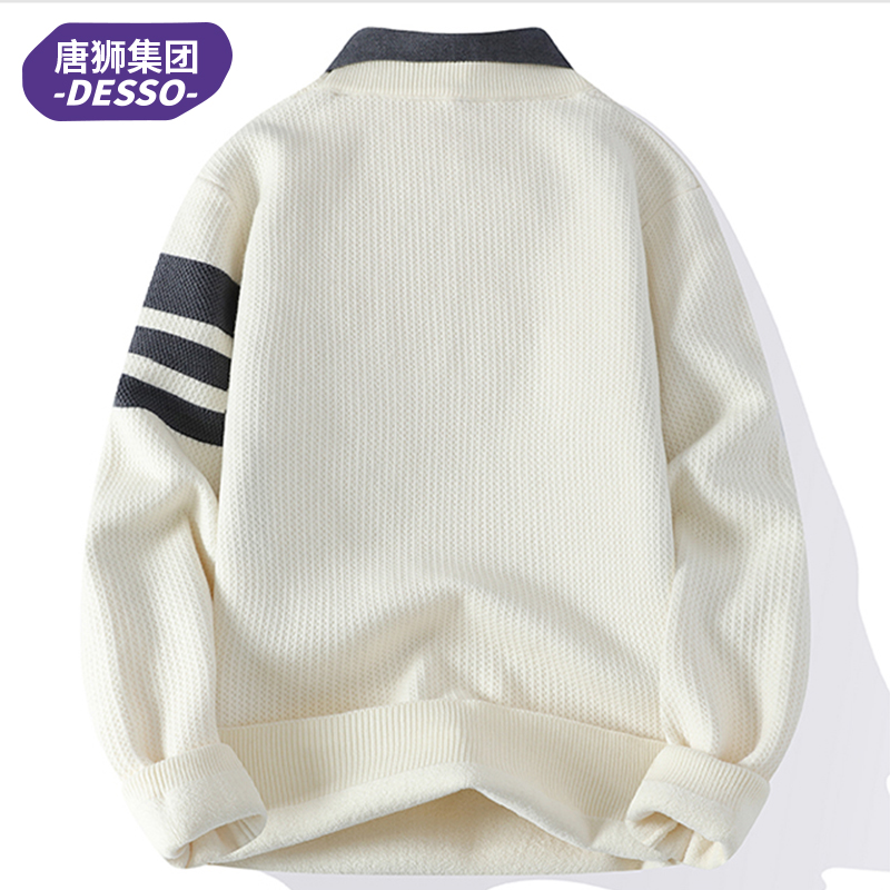 唐狮集团DESSO假两件毛衣男款冬季男衬衫领针织衫加厚宽松套头衫 - 图2