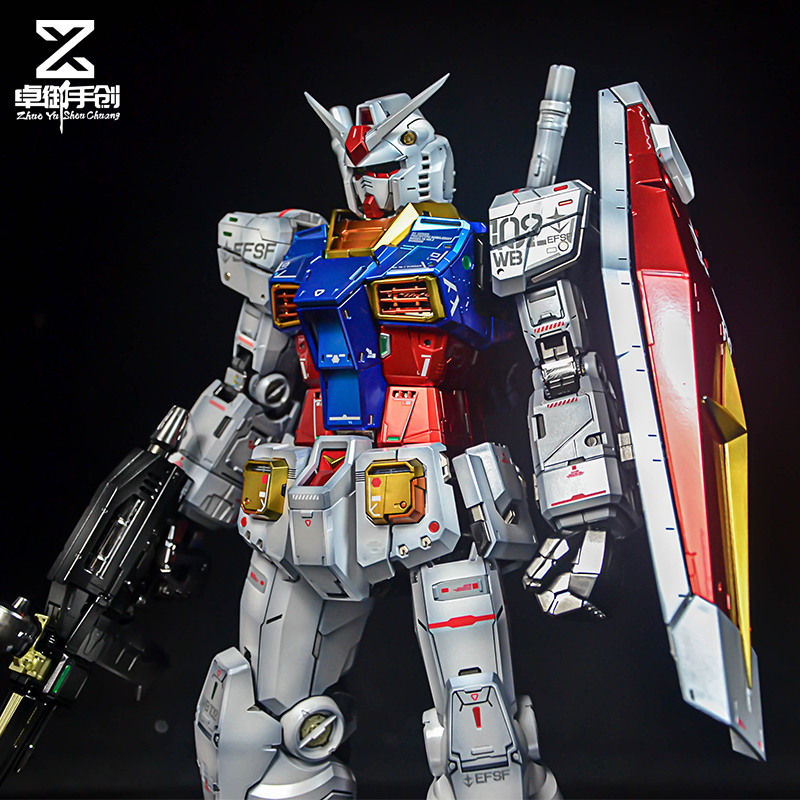 万代PGU 1/60 RX-78-2元祖2.0伪电镀阴影喷涂上色代工加工-图3