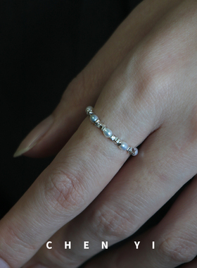 小众冷淡风碎银子弹力珍珠戒指女