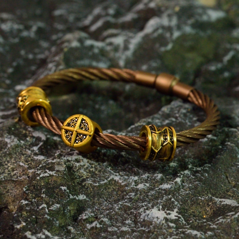 足金酷黑四方祥瑞黄金黑钻时尚转运珠百搭黑色简约复古个性潮流 - 图0