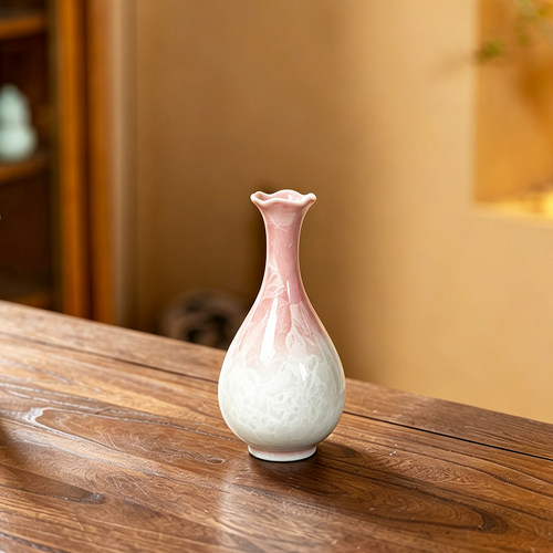 渐变色结晶釉冰晶瓷花瓶搭配陶瓷花陶瓷客厅餐桌装饰摆件高级感 - 图1