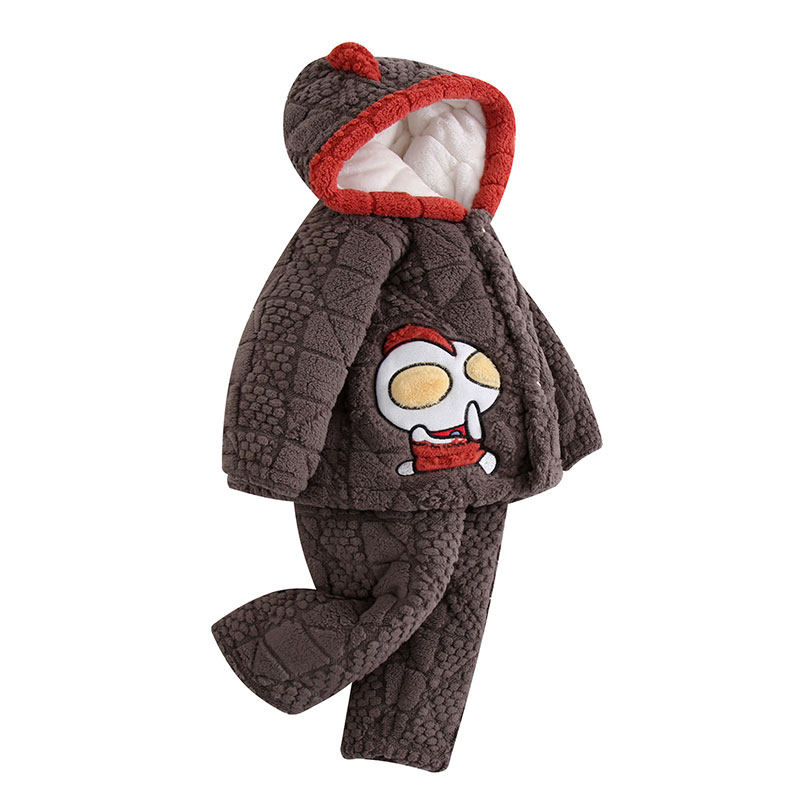 儿童三层加绒睡衣男孩凹凸曼连帽睡衣冬加厚款男童保暖家居服套装,淘宝优惠券,粉丝福利购,淘宝优惠卷