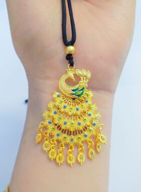 越南沙金珐琅孔雀吊坠 镀金女款民族风古装孔雀项链