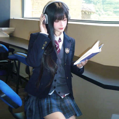 花千猪原创 崎野高西装 学院风校供感jk制服微收腰款双色百搭外套 - 图2