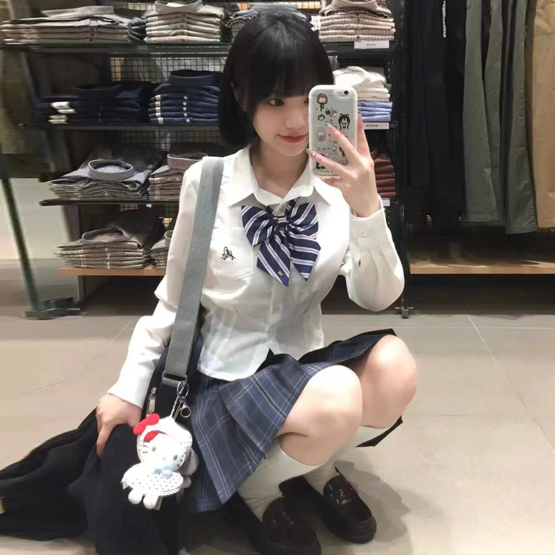 花千猪原创  学姐风白色收腰短袖衬衫女夏季学院风jk短款制服 - 图2