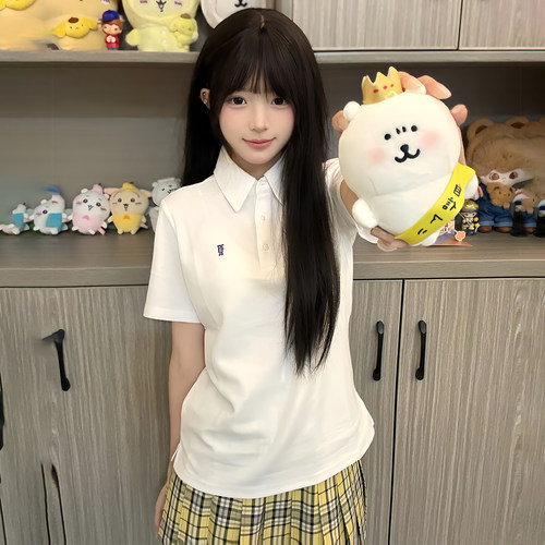 花千猪原创 小淞夏T恤  学院风校供感多色polo衫百搭运动款jk短袖 - 图0