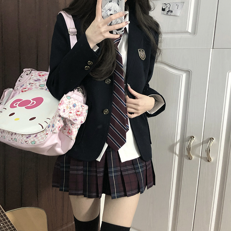 花千猪新品 崎野高西装 JK制服女学院风两粒扣原创绀色西服外套 - 图2