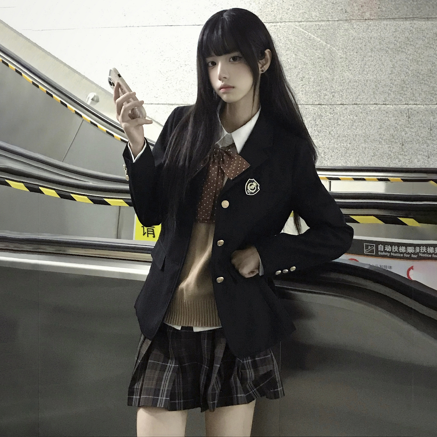 花千猪新品 可可栗格裙 jk制服校供感a字型百褶裙棕格百搭款jk裙 - 图1