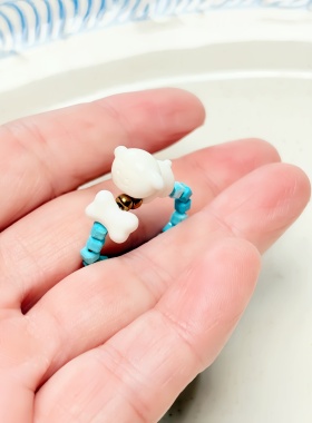 春日系列春花碧草小狗原创手作显白百搭戒指进口琉璃串珠配饰指环