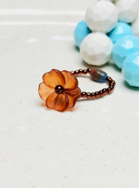 进口捷克琉璃珠戒指原创小众款式