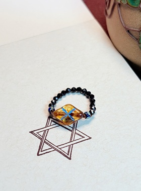 原创小众文艺手作百搭戒指通勤复古气质进口琉璃珠串珠配饰指环