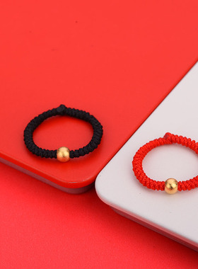 小金珠金戒指金转运珠戒指女男款手工红绳金豆抖音同款不掉色金珠