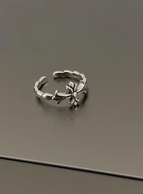 暗黑做旧十字架开口戒指女欧美风小众设计指环个性食指戒个性潮流