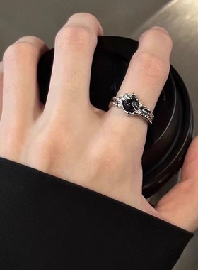 日韩新款暗黑风荆棘戒指女 小众设计肌理感 情侣指环感开口戒潮男
