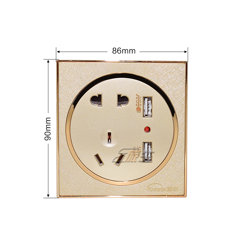 房车电路改装配件 五孔插带USB 86型香槟金色五孔插 手机充电插座 - 图0