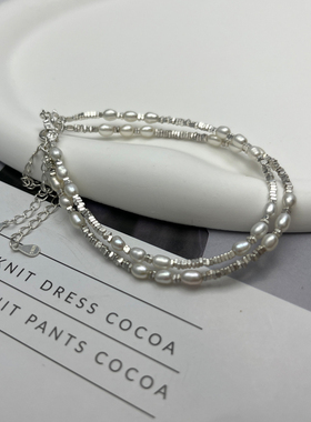 天然珍珠S925银碎银子女项链手链