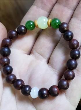 酸枝木（圆珠）+和田玉手链