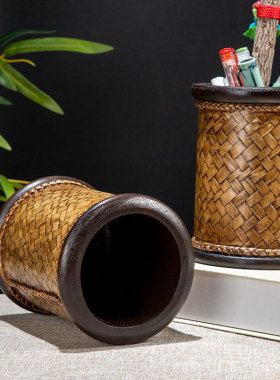 泰国实木笔筒复古家居办公室桌面用品面礼品摆件收纳盒