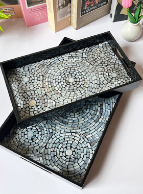 东南亚轻奢天然贝壳托盘客厅点心零食收纳置物盘长方形茶几家用