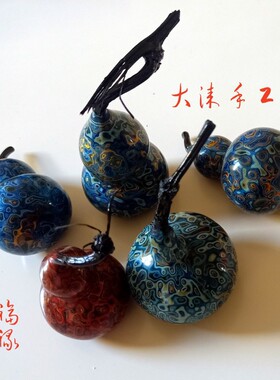 手工大漆犀皮葫芦 国漆犀皮工艺品摆挂件 非遗漆器金漆带龙头葫芦