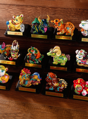 十二生肖泥人泥塑公仔树脂摆件家居装饰汽车载创意礼品旅游纪念品