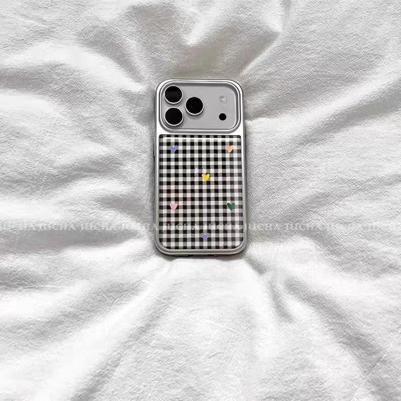 复古黑白格子爱心ins银边适用苹果17promax滴胶手机壳iphone16pro新款1314pro创意15pro全包防摔手机套高级感,淘宝优惠券,粉丝福利购,淘宝优惠卷