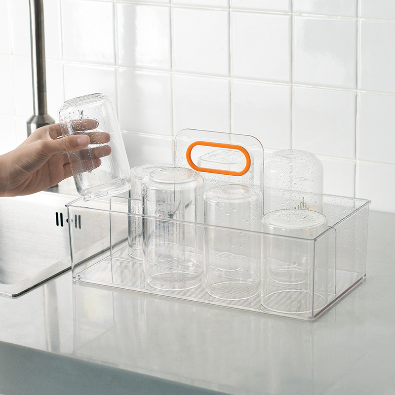 手提卫浴收纳篮家用透明塑料沥水收纳盒化妆品药品零食玩具整理箱 - 图1