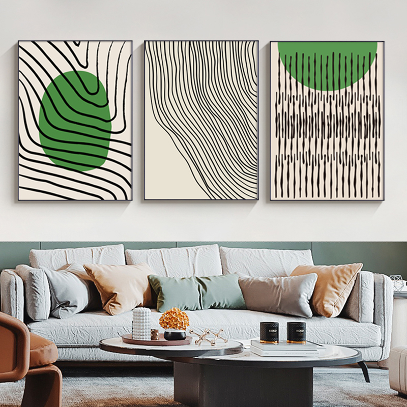 绿色系抽象线条装饰画现代简约客厅沙发背景墙卧室玄关挂画几何-图2
