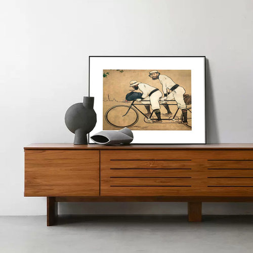 小众艺术复古装饰画卡萨斯自行车客厅书房摆件人物棕色挂画办公室 - 图1