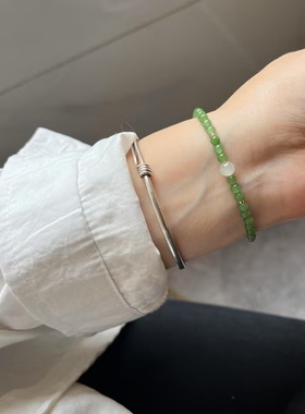 天然和田玉碧玉手链细手串玉石珠子女新中式饰品精致高档适合叠戴