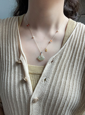 手工编织细女锁骨链多宝项链轻奢新中式古风可挂和田玉如意锁吊坠