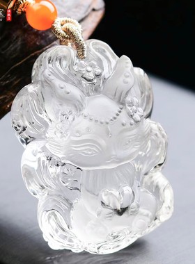 白水晶九尾狐吊坠白狐项链狐牌